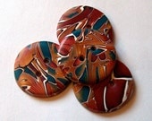 Dark Red, Turquoise and Gold Buttons, Large Buttons, Polymer Clay Buttons No. 112