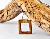 Ceramic necklace - Wrapped Amber Brown square stoneWEAR pendant geometric charm necklace