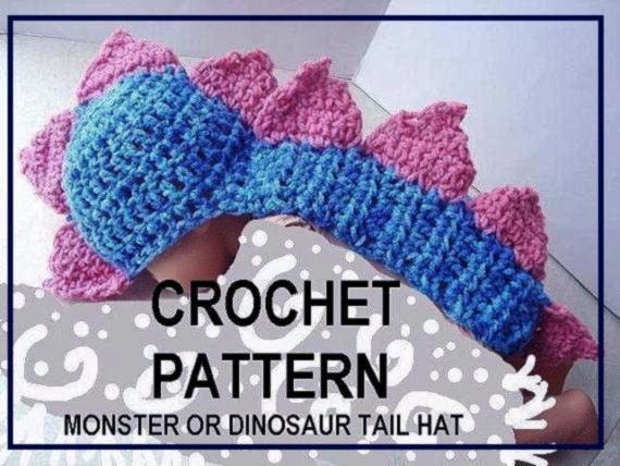 Hat Pattern, Crochet,  baby  num 379  Monster (Or dinosaur) Tail Hat   newborn to age 5  permission to sell your finished hats