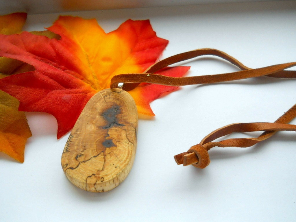 Wooden Tree Branch Jewelry Pendant Necklace with Suede Leather Cord -  Classic Oak Wood Necklace   - For a Natural Earth Friendly Accessory