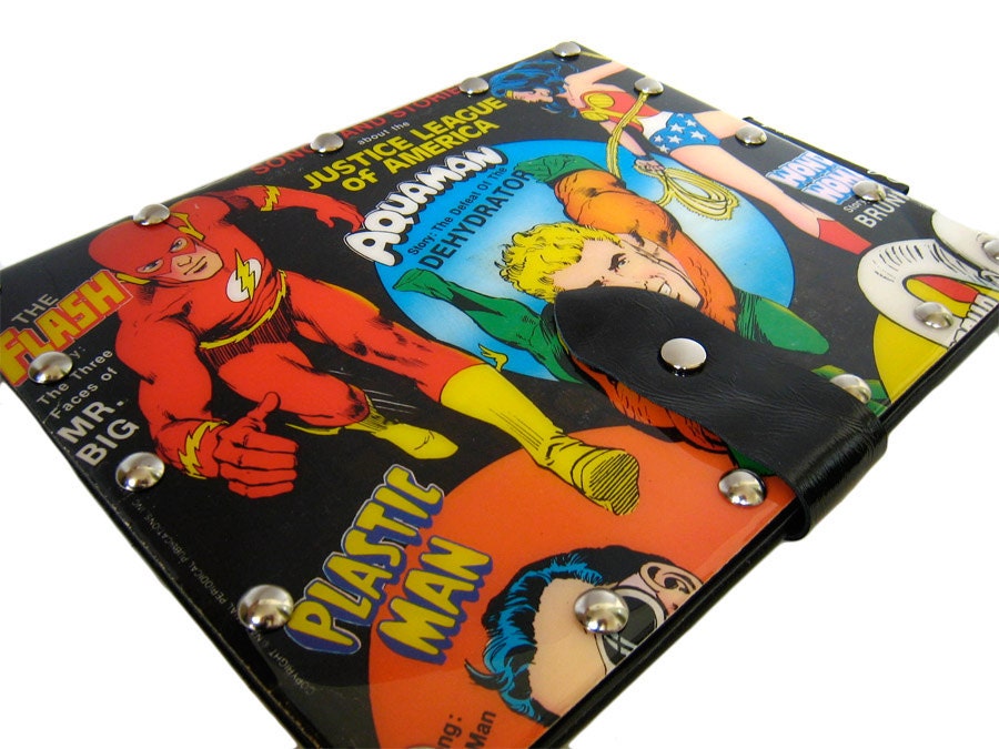 iPad Case Real Leather upcycled from actual salvaged superhero storybook record album cover