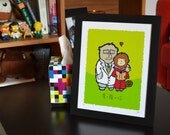 The science of love - Lab coat bear and cute monkey in love - Limited Edition Signed and Numbered 8x10 Giclée Illustration