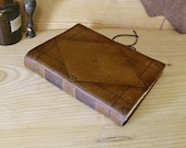 Large Leather Journal, Sketchbook or Guestbook, Antiqued brown leather, Tooled decoration