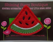 Hair Accessories - Summer Picnic Red and Apple Green Embroidered Felt Watermelon Fruit Slice Boutique Hair Clippie