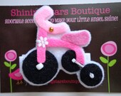 Hair Accessories - Felt Hair Clips - Hot Pink, Pink, Black, And White Felt Tricycle Bike Hair Clippie For Girls