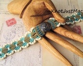 Dragon Macrame Bracelet Beaded in Turquoise and Khaki Extra Large Bracelet or Anklet