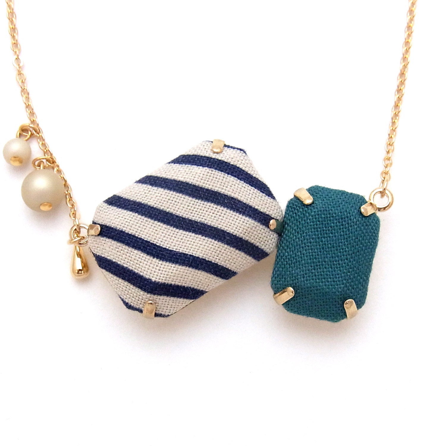 Fabric  2 Jewel Necklace - H