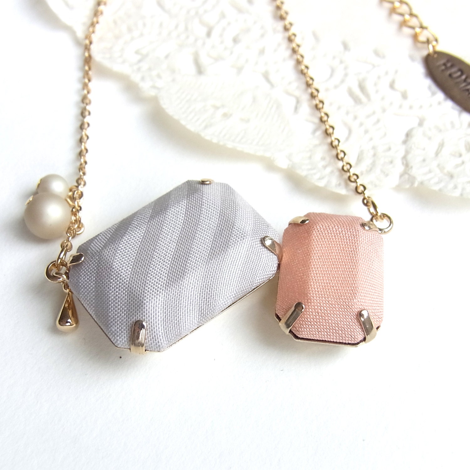 Fabric  2 Jewel Necklace - I