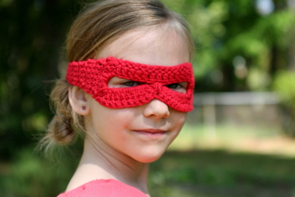 red crocheted superhero mask by yourmomdesigns (rts) cotton yarn