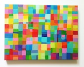 Abstract Painting / ORIGINAL PAINTING/ Geometric shapes/ Colored squares / blue red yellow green pink orange Colors/Home Decor/ Mosaic