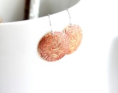Red Patina Earrings - Floral Scroll Pattern Brass Round Disk Circle Small Short Dangle