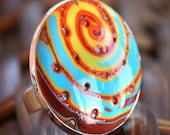 Hot Summer Sun Swirl Adjustable Polymer Clay Ring - Neon Turquoise Orange and Yellow