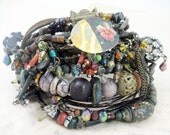 A Second Heart. Tribal Gypsy Assemblage Bangle Stack in Black and Darks.