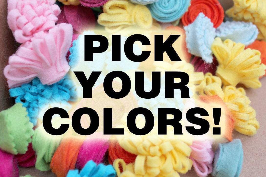 Wool Felt Flowers, PICK YOUR COLORS - Set of 12
