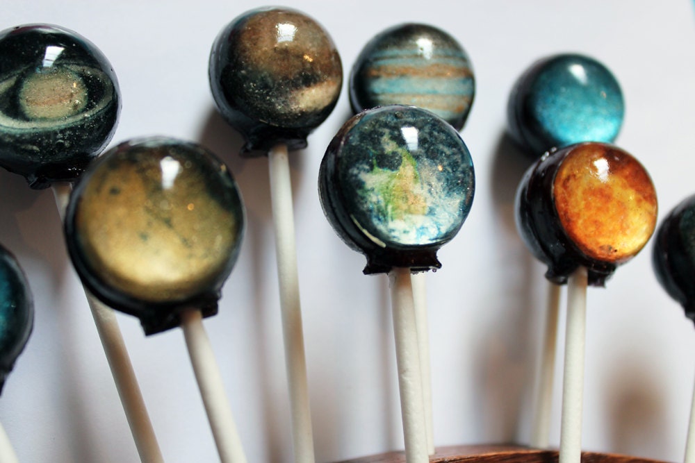 Original as seen on Cnet Planets solar system space ball style hard candy lollipop - 10 pc. - MADE TO ORDER
