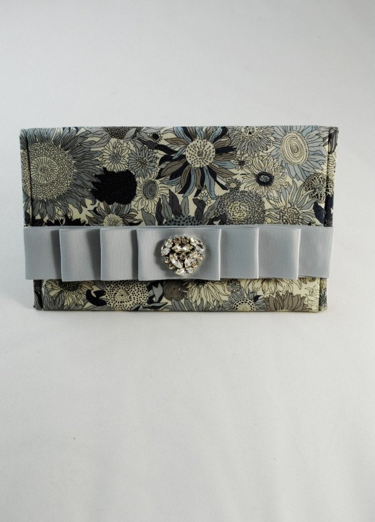 Grey Liberty of London Print Clutch, Wedding Foldover Purse, Floral Print Purse, Bridal Clutch, Bridesmaid Gift, Ships in 1 Month