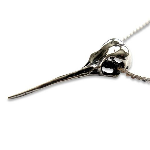 Life Size Sterling Silver Ruby Throated Hummingbird Skull Necklace