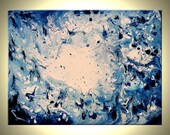 Contemporary Fine Art, Abstract Blue White Marbled Painting, Original Acrylic Art On Canvas By Dan Lafferty - 24 x 18 - FREE Shipping