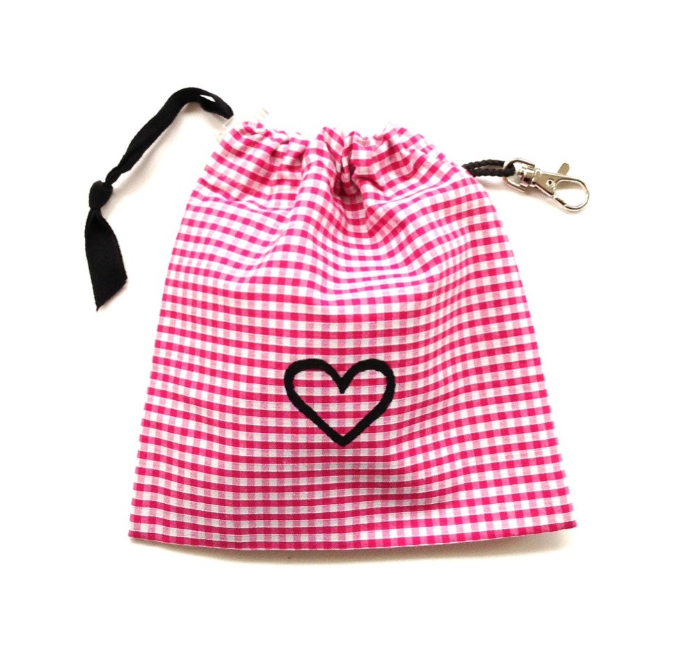 SALE - Pink Gingham Heart Dog Tidy Pouch