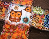 Owls in Autumn Tones Handmade Flannel Rag Edge Quilt Blanket