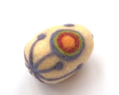 Felted home decor egg or ball modern pastel cream yellow wool handmade ornament decoration Mother's day gift for her flower design pink