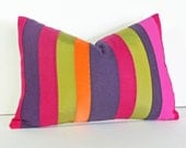 Bright Color Block Pillows, Colorful Throw Pillow Covers, Striped, Color Blocked, Fushia, Orange, Purple,  Boho Chic, Oblong 14x20