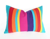 Neon Colorblocked Pillows, Colorful Decorative Throw Pillow Covers, NEW, Stripes, Striped, Banded, Dorm Decor, Oblong Lumbar Cushions 14x20