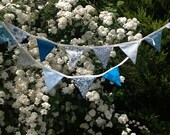 Something Blue Bunting -  12 small flag Fabric Garland, Great for Spring, Weddings, Birthdays, Photo Prop
