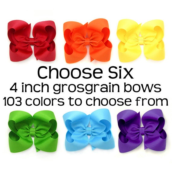 Grosgrain Bows Set, 4 Inch Hair Bows for Girls, 6 Pack of Hair Bows for Toddlers, Choose Colors, 106 Colors