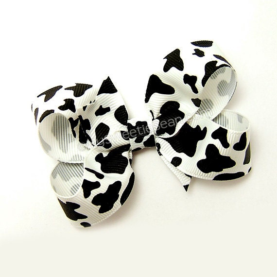 Holstein Cow Boutique Bow, 3 inch Hair Bow, Animal Print, Black and White Cow Print, Cow Hair Bow for Girls, Baby, Toddler