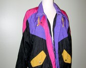 Sale - Vintage 80s Neon Color Block Track Jacket / Outerwear / Windbreaker Jacket / Nylon Jacket / Women / M / L