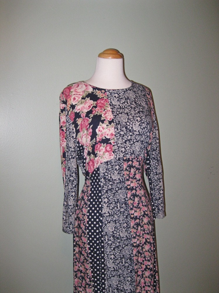 1970s Beautiful Patchwork Maxi Dress / Boho Hippie 70s Dress / Festival Dress / Women / Small
