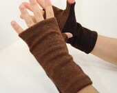 Fingerless Mitts in Cocoa and Chocolate Brown Merino - Upcycled Wool Sweaters