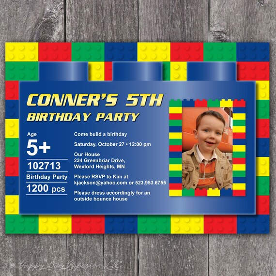 Colorful Blocks Birthday - Custom DIGITAL Photo Birthday Party Invitation Invite for ANY AGE Il_570xn