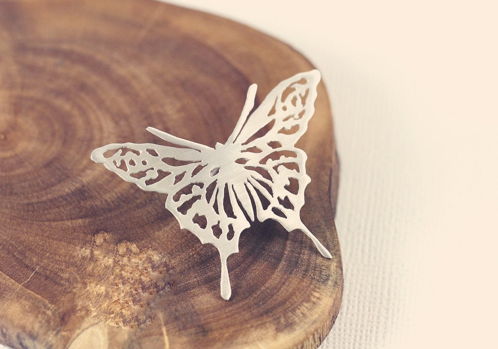 Butterfly- pin - brooch - sterling silver - etsymetal team - handmade