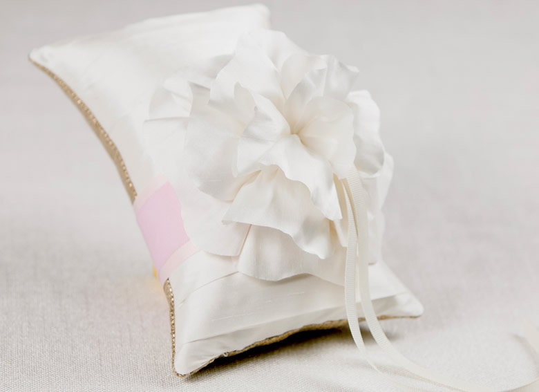 Custom Oblong Silk Ring Pillow with Flower