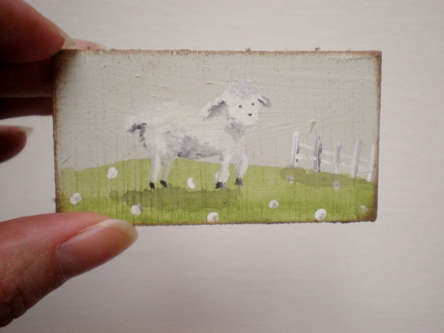 Lamb in Pasture Dollhouse Original Painting 1 Inch Scale