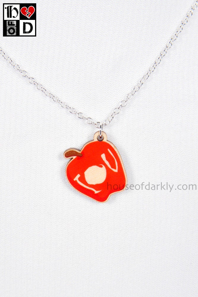 Special edition IOU Apple necklace in printed wood for Sherlock / Moriarty fans