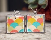 Rustic hipster earrings Wood dangle square earrings Antiqued Featuring personal artwork Dome pattern Handmade by The Paisley Mill . CiRkeL