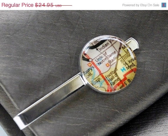SUMMER SALE - Custom Map Tie Clip - Birthday Gift, Anniversary, Wedding, World Traveler, Father's Day Gift, Alma Mater Pin