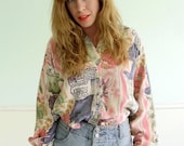 25% OFF . . . Storybook Printed Floral LS Button Down Blouse Shirt - Vintage 90s - MEDIUM M