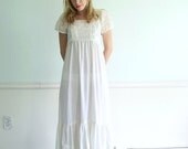 25% OFF . . . Sweet Virginia 70s Crocheted Lace PUFF Sleeve Ivory BOHO Maxi Dress Xs