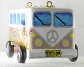 Tan VW Birdhouse Hippy Wagon, Handcrafted and Hand Painted
