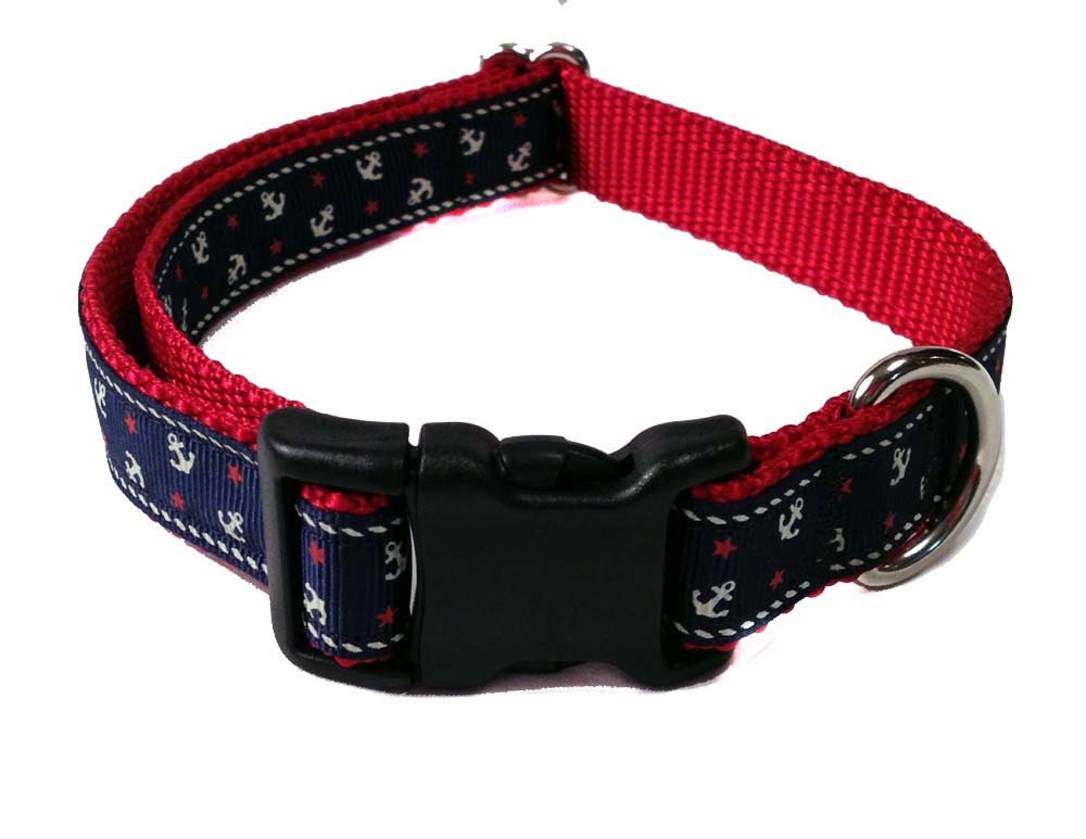 Nautical Anchor Medium Dog Collar 3/4" Navy Anchor Collar