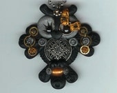 Steampunk  Black Hooty Owl Necklace Polymer Clay Jewelry