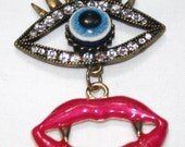 Eye with Fang Lips Rhinestone Brooch - Jewelry Brooch - Magnetic
