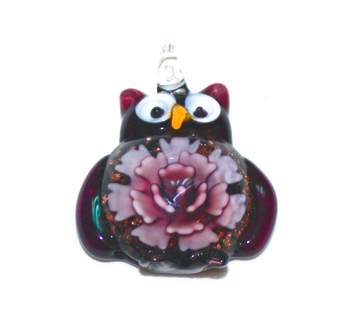 Purple Blown Glass Owl Pendant - Supplies Bead - Jewelry Pendant  - Jewelry necklace