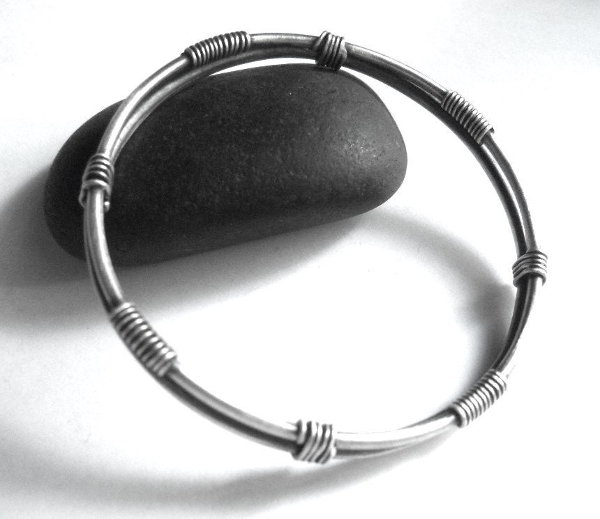 wrapped double bangle, bracelet, unisex bracelet, sterling silver, medium sized bangle