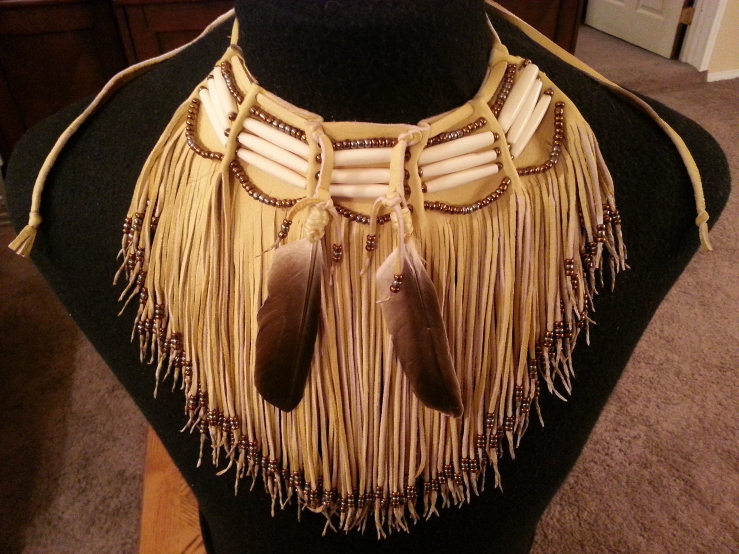Native American leather fringed choker RESERVED