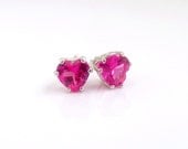 Pink Sapphire Stud Heart Earrings Sterling Silver 6mm